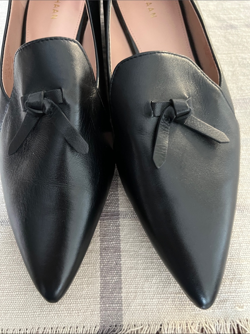 Cole Haan Black Pointed-Toe Leather Loafers with Knot Detail - Picture 9 of 16